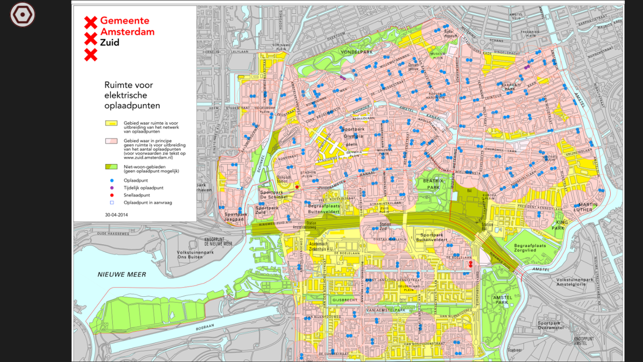 Plattegrond laadpalen Amsterdam-Zuid
