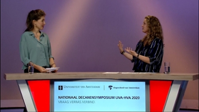 Japke Ebbinge en en Elke Wiss tijdens het UvA HvA Decanensymposium 2020